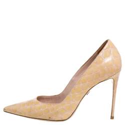Pre Owned Le Silla Beige Croc Embossed Leather Eva Pointed Toe Pumps Size 38