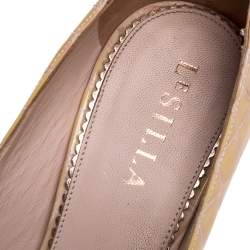 Pre Owned Le Silla Beige Croc Embossed Leather Eva Pointed Toe Pumps Size 38