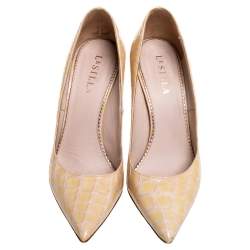 Pre Owned Le Silla Beige Croc Embossed Leather Eva Pointed Toe Pumps Size 38