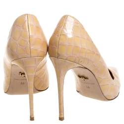 Pre Owned Le Silla Beige Croc Embossed Leather Eva Pointed Toe Pumps Size 38
