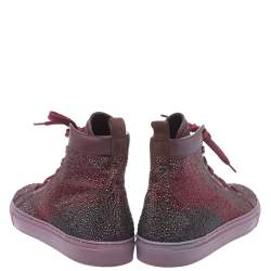Pre Owned Le Silla Burgundy Crystal Embellished Leather High Top Sneakers Size 38