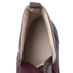 Pre Owned Le Silla Burgundy Crystal Embellished Leather High Top Sneakers Size 38