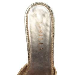 Le Silla Golden Python Embossed Leather Laser Cut Slide Sandals Size 36