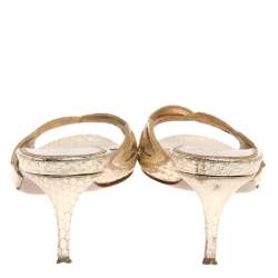 Le Silla Golden Python Embossed Leather Laser Cut Slide Sandals Size 36