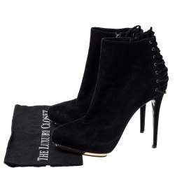 Pre Owned Le Silla Black Suede Lace Detail Heel Ankle Boots Size 40