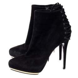 Pre Owned Le Silla Black Suede Lace Detail Heel Ankle Boots Size 40