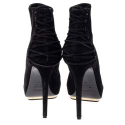 Pre Owned Le Silla Black Suede Lace Detail Heel Ankle Boots Size 40