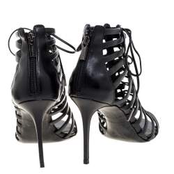 Pre Owned Le Silla Black Leather Cage  Ankle Lace Up Sandals Size 37.5