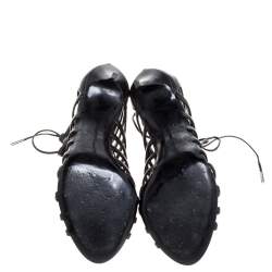 Pre Owned Le Silla Black Leather Cage  Ankle Lace Up Sandals Size 37.5