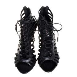 Pre Owned Le Silla Black Leather Cage  Ankle Lace Up Sandals Size 37.5