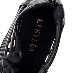 Pre Owned Le Silla Black Leather Cage  Ankle Lace Up Sandals Size 37.5