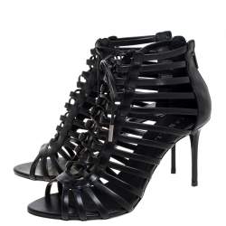 Pre Owned Le Silla Black Leather Cage  Ankle Lace Up Sandals Size 37.5