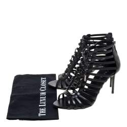 Pre Owned Le Silla Black Leather Cage  Ankle Lace Up Sandals Size 37.5