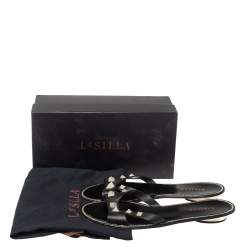Le Silla Black Leather Studded Flat Slide Sandals Size 40