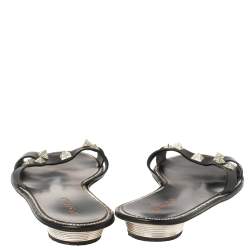 Le Silla Black Leather Studded Flat Slide Sandals Size 40