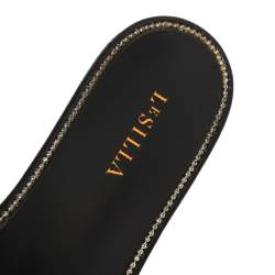 Le Silla Black Leather Studded Flat Slide Sandals Size 40
