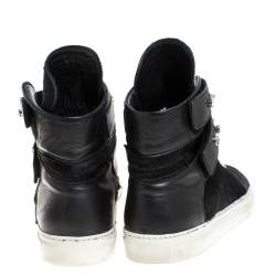 Pre Owned Le Silla Black Calf Hair and Leather Crystal Embellished High Top Sneakers Size 40