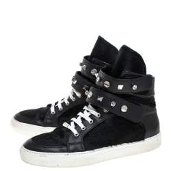 Pre Owned Le Silla Black Calf Hair and Leather Crystal Embellished High Top Sneakers Size 40