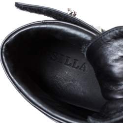 Pre Owned Le Silla Black Calf Hair and Leather Crystal Embellished High Top Sneakers Size 40