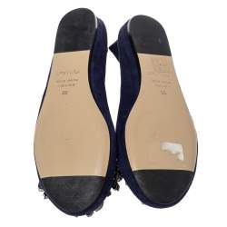 Le Silla Blue Suede Crystal Embellished  Ballet Flats Size 36