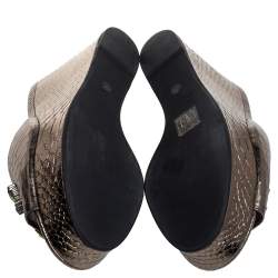  Le Silla Metallic Gold Python Effect Leather Crystal Embellished Wedge Platforms Size 39