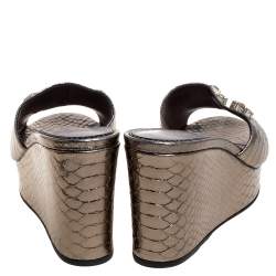 Le Silla Metallic Gold Python Effect Leather Crystal Embellished Wedge Platforms Size 39