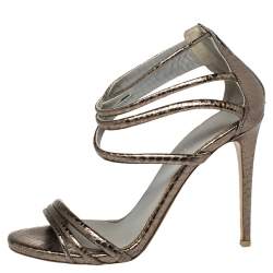 Le Silla Metallic Python Embossed Leather  Ankle Strap Sandals Size 38