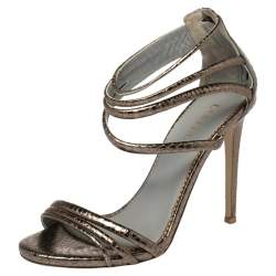 Le Silla Metallic Python Embossed Leather  Ankle Strap Sandals Size 38