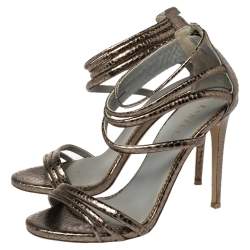 Le Silla Metallic Python Embossed Leather  Ankle Strap Sandals Size 38
