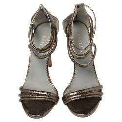 Le Silla Metallic Python Embossed Leather  Ankle Strap Sandals Size 38