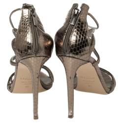 Le Silla Metallic Python Embossed Leather  Ankle Strap Sandals Size 38