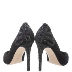 Pre Owned Le Silla Black Suede Embellished Pointed Toe Pumps Size 40.5