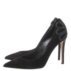Pre Owned Le Silla Black Suede Embellished Pointed Toe Pumps Size 40.5