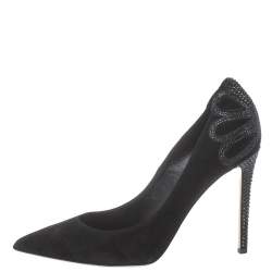 Pre Owned Le Silla Black Suede Embellished Pointed Toe Pumps Size 40.5