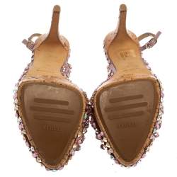 Le Silla Purple Crystal Embellished Leather Peep Toe Platform Sandals Size 38
