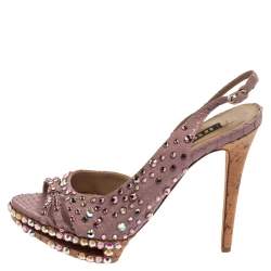 Le Silla Purple Crystal Embellished Leather Peep Toe Platform Sandals Size 38