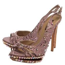 Le Silla Purple Crystal Embellished Leather Peep Toe Platform Sandals Size 38