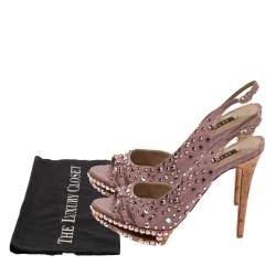 Le Silla Purple Crystal Embellished Leather Peep Toe Platform Sandals Size 38
