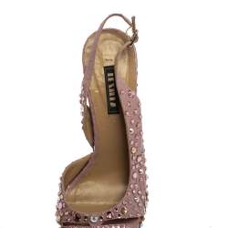 Le Silla Purple Crystal Embellished Leather Peep Toe Platform Sandals Size 38