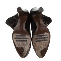 Pre Owned Le Silla Brown Calf Hair Studded Studded Ankle Boots Size 37
