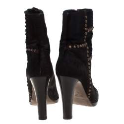 Pre Owned Le Silla Brown Calf Hair Studded Studded Ankle Boots Size 37