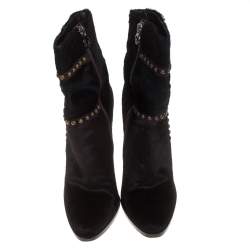 Pre Owned Le Silla Brown Calf Hair Studded Studded Ankle Boots Size 37