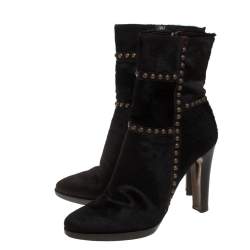 Pre Owned Le Silla Brown Calf Hair Studded Studded Ankle Boots Size 37