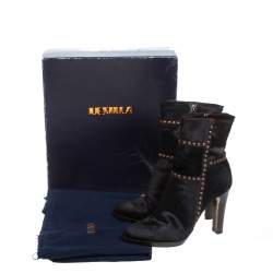 Pre Owned Le Silla Brown Calf Hair Studded Studded Ankle Boots Size 37