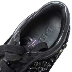 Le Silla Black Velvet and Leather Crystal Embellished Low Top  Sneakers Size 36.5