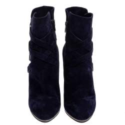 Pre Owned Le Silla Blue Suede Wedge Ankle Boots Size 38.5