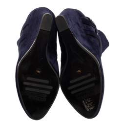 Pre Owned Le Silla Blue Suede Wedge Ankle Boots Size 38.5