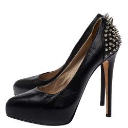 Pre Owned Le Silla Black Leather Spike Peep Toe Platform Pumps Size 36