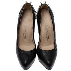 Pre Owned Le Silla Black Leather Spike Peep Toe Platform Pumps Size 36