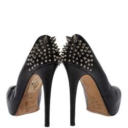 Pre Owned Le Silla Black Leather Spike Peep Toe Platform Pumps Size 36